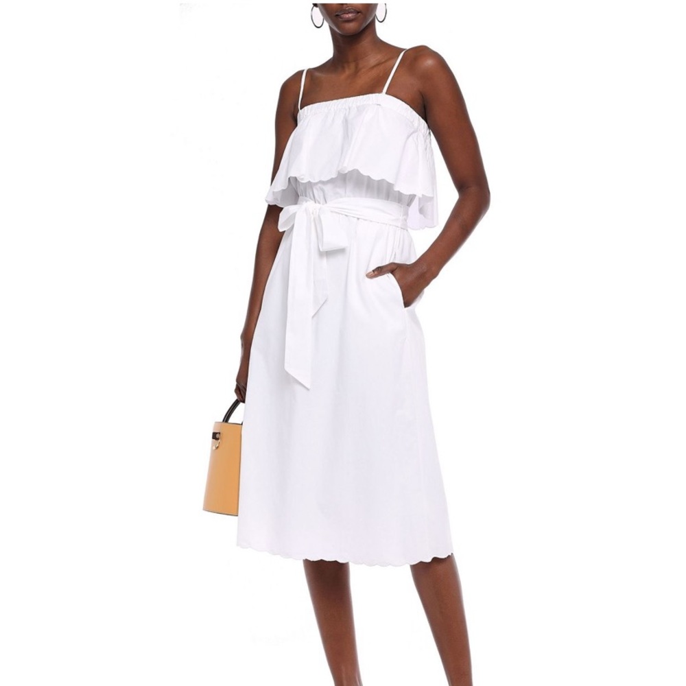 NWT Joie Rindinya Ruffled Scalloped Midi Dress White S